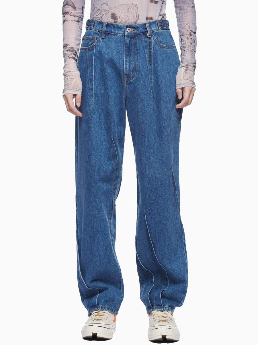 Men Feng Chen Wang Pants | Wide Leg Vintage Wash Jeans