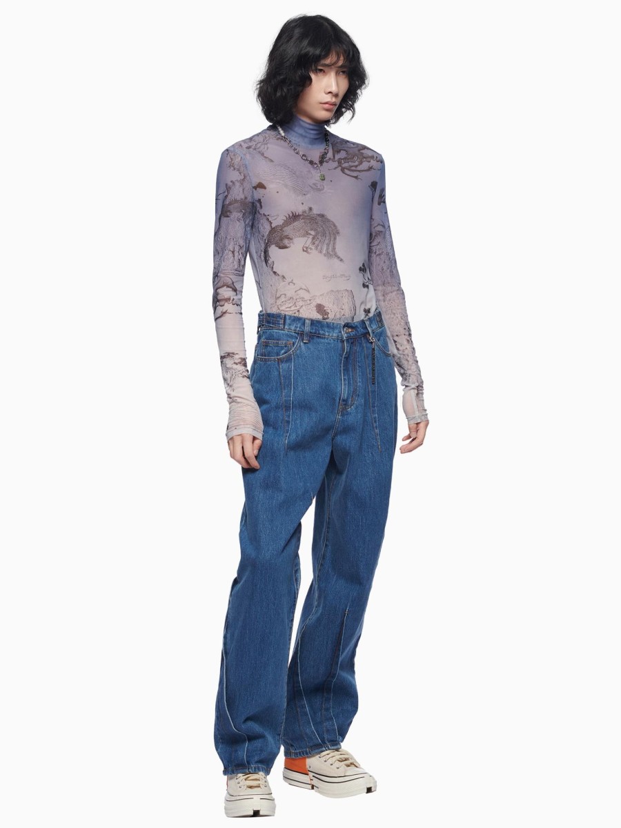 Men Feng Chen Wang Pants | Wide Leg Vintage Wash Jeans