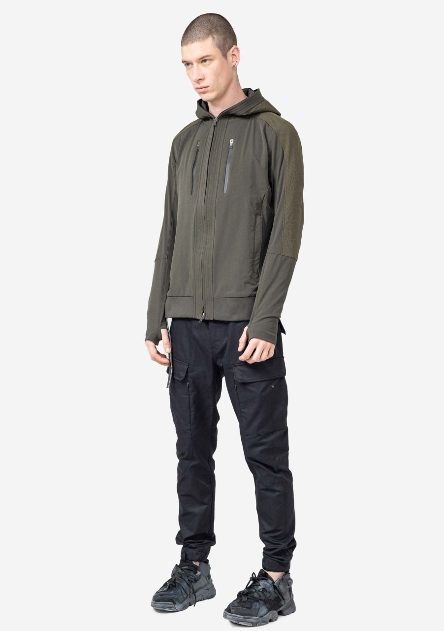 Men KRAKATAU Jackets | Tone-Mix Stretchy Nylon Hooded Jacket