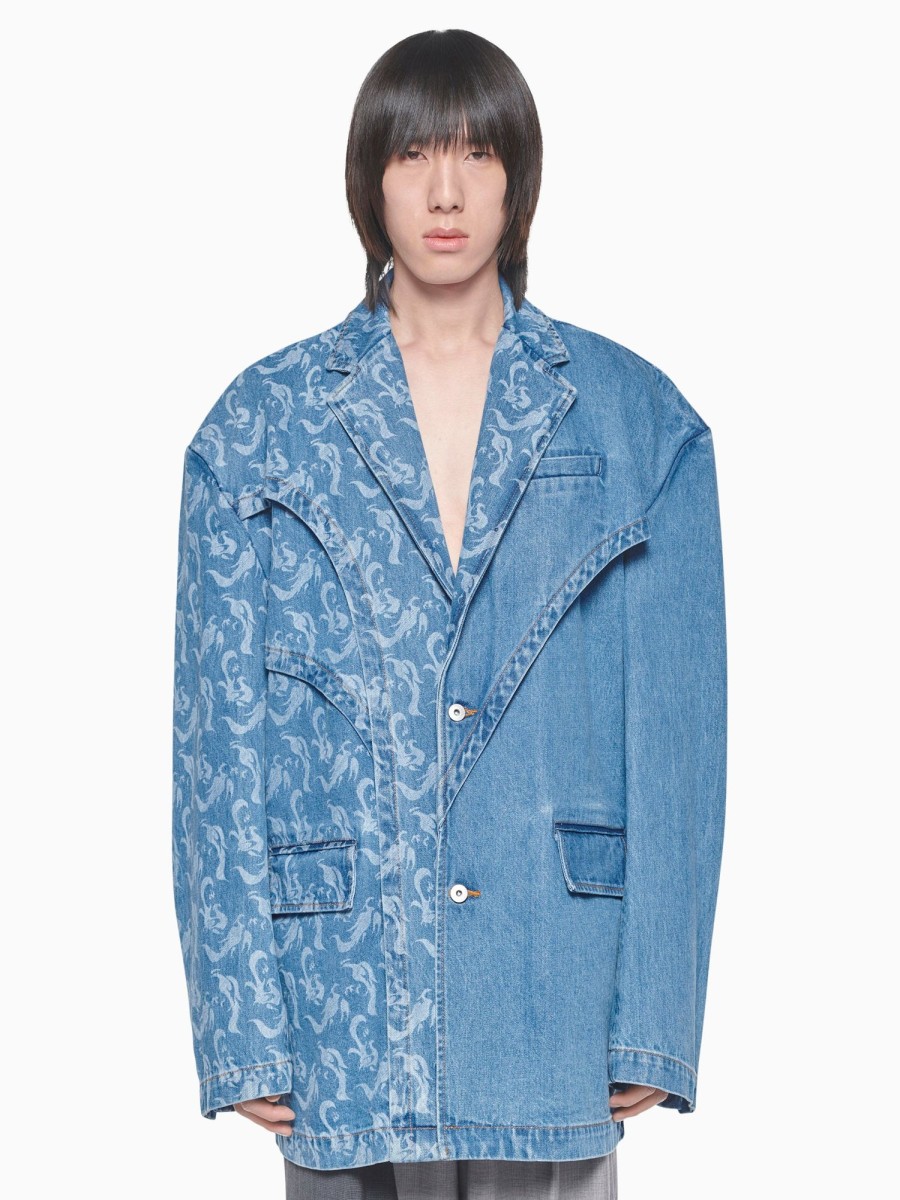 Men Feng Chen Wang Jackets | Feng Chen Wang Denim Phoenix Jacket