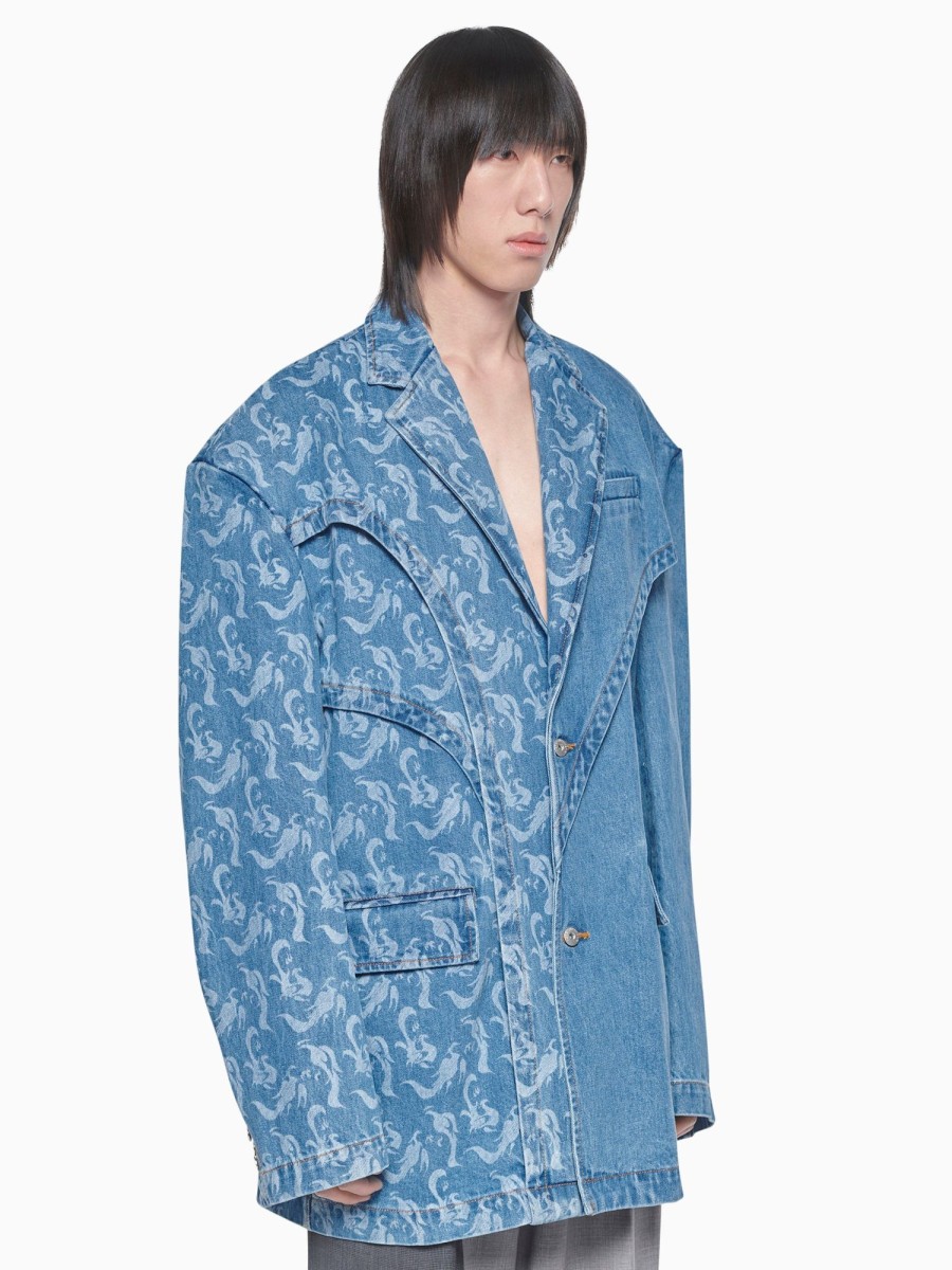 Men Feng Chen Wang Jackets | Feng Chen Wang Denim Phoenix Jacket