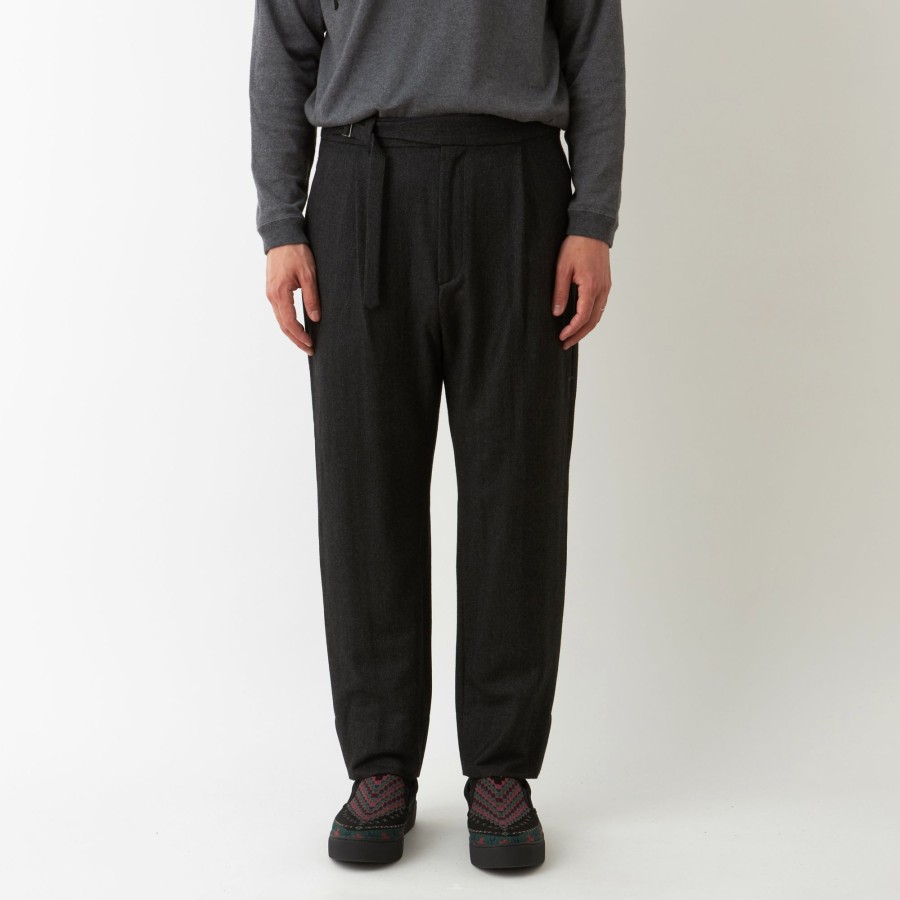 Men White Mountaineering Pants | White Mountaineering Woven Tweed Wide Tapered Belted Pants