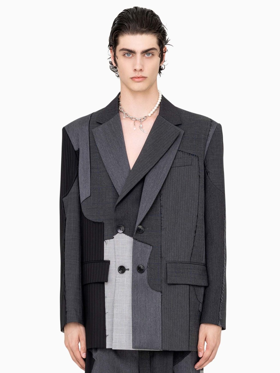 Men Feng Chen Wang Jackets | Feng Chen Wang Woolen Stitching Jacket